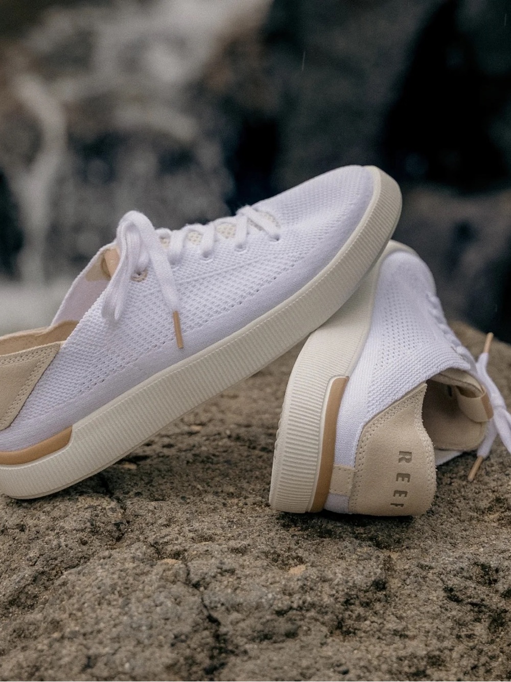 Reef Neptune Women's White Knit Sneakers with Tan Accents